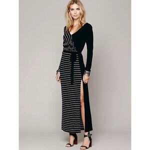 Whimsigoth New Romantics Free People M Black & White Striped Referee Maxi Dress